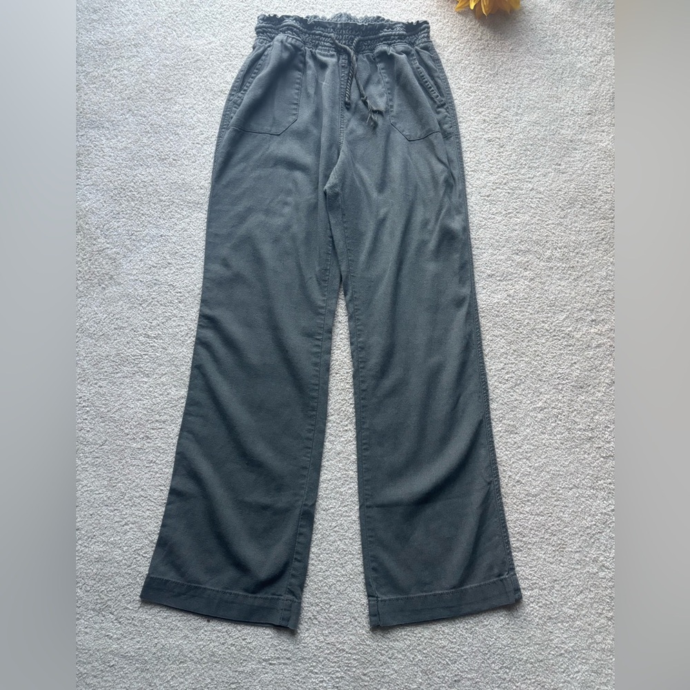 CISONO Linen Blend Drawstring Pants Size M Green